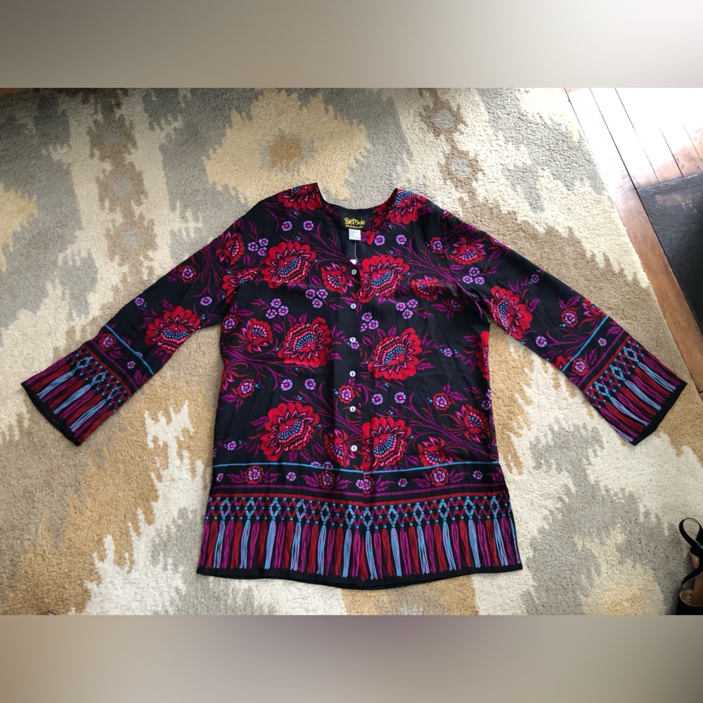 Bob Mackie Wearable Art Gorgeous 100% Silk Blouse Sz Large NWT!
